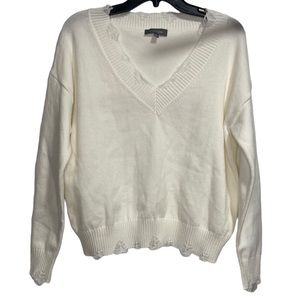 Hudson Gray Womens V Neck Embroidered ATL Sweater Gray Ivory Size Medium NWT